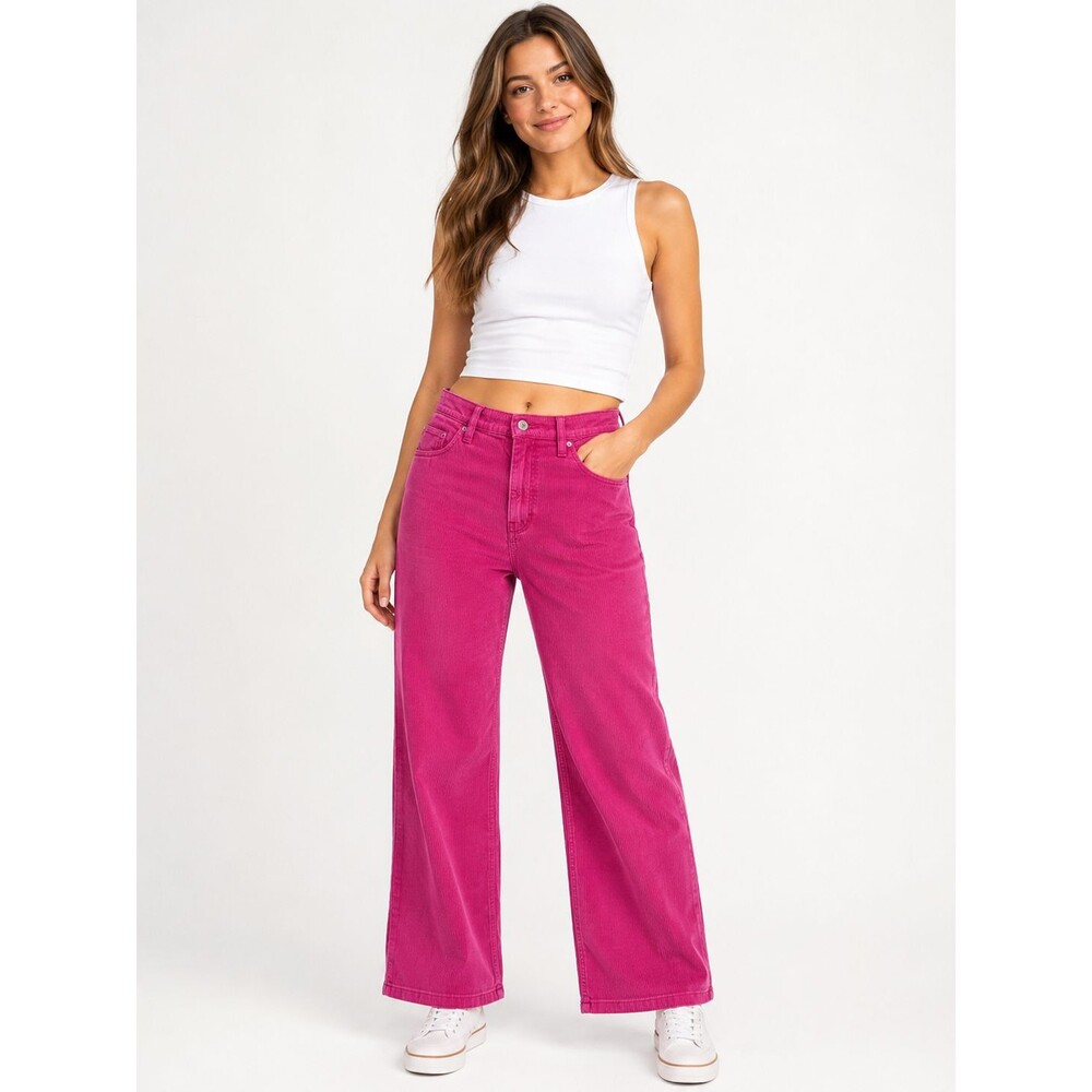 Urban Outfitters BDG Corduroy Pants High & Wide Leg Size 28 Berry Pink Relaxed